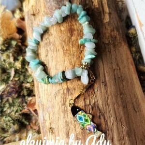 Gold Fish Charm Bracelet with Green and Blue Stones